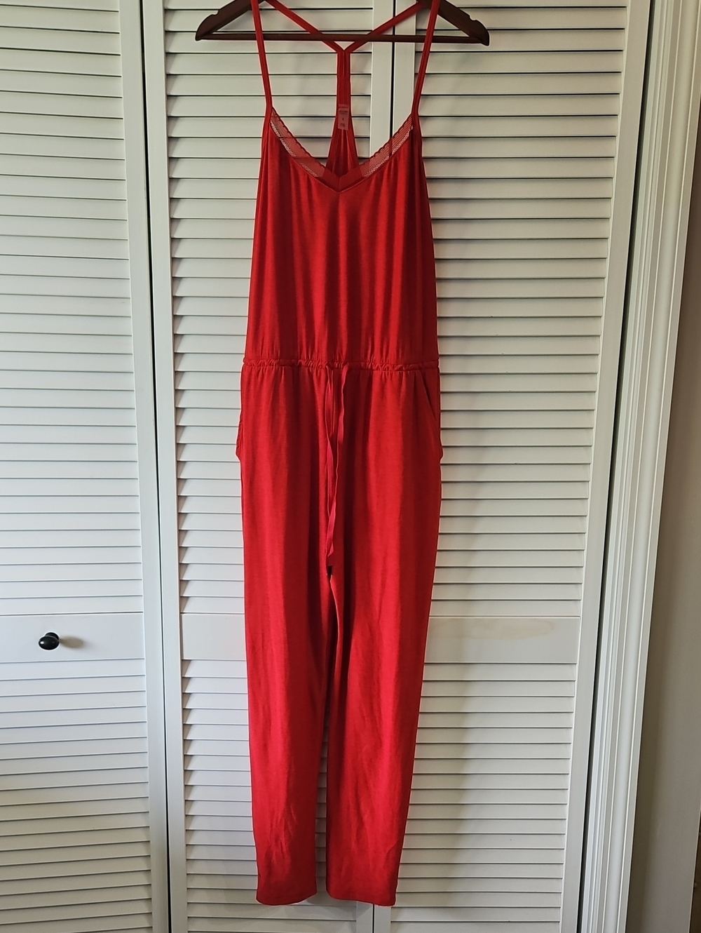Beyond Yoga Red Sleeveless Jumpsuit with T-Back Size S